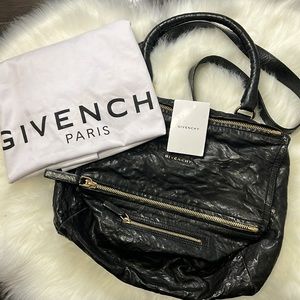 Givenchy distressed leather sheepskin pandora bag black medium gold hardware